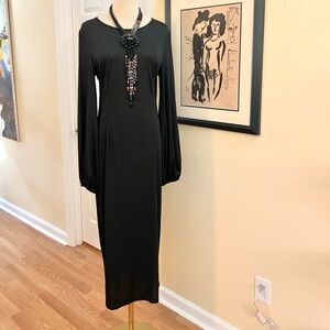 VTG Eien, LA District,Elegant Black Long Blouson Sleeve Dress,Stretch,EUC,Size M
